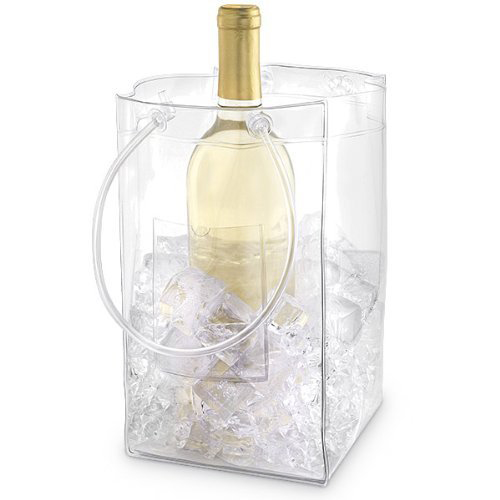 Recyclable PVC Loop Handle Plastic Bag Clear PVC Ice Bag for Champagne Stand Up Gift Wine Bottle Packing Bag